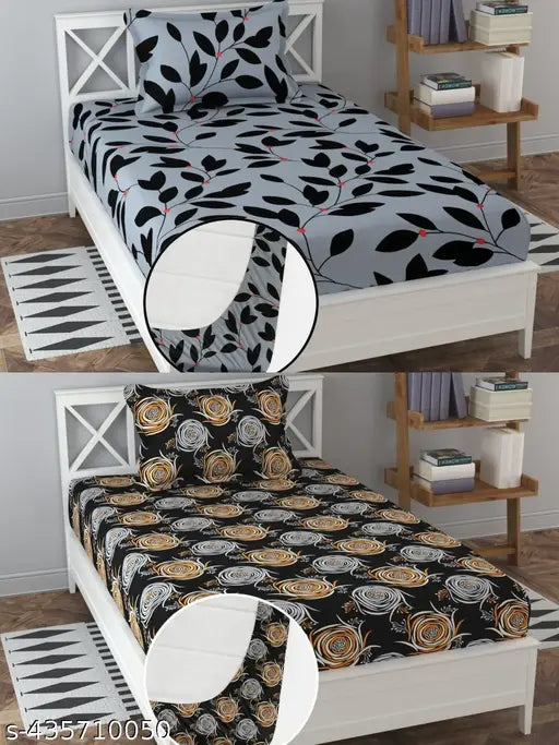 Soft cotton blend, geometric-patterned Soniasaa Branded Prime single sized elastic bedsheet (60x90 inch) with 2 pillow covers (78x34x6 inch), ideal for summer use
