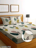 Cotton fitted bedsheet & 2 botanical pillow covers, superfine elastic quality for summer, ideal for adult use, made in India