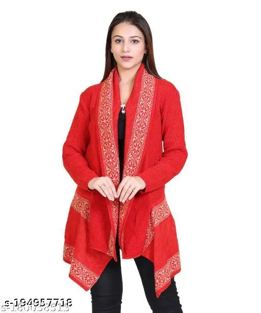 Winter orange openable shrug sweater for women, vibrant dripfit fabric from India