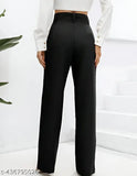 Black cotton blend bell bottom trousers for women, high-quality casual wear, perfect fit