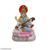 Resin Saraswati statue, Indian handcrafted marble figurine for home temple decoration (10x11x10cm)
