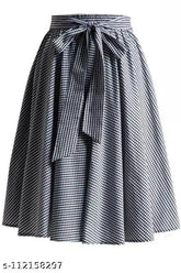 Cotton check knee-length skirt, free size, 28"-44", round umbrella pattern, Indian craftsmanship