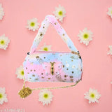 Mini fur sling bag combo, three-piece set for kids. Soft, plush, colorblock fabric with adorable butterfly design. Ideal size for little ones, perfect for any occasion. India origin