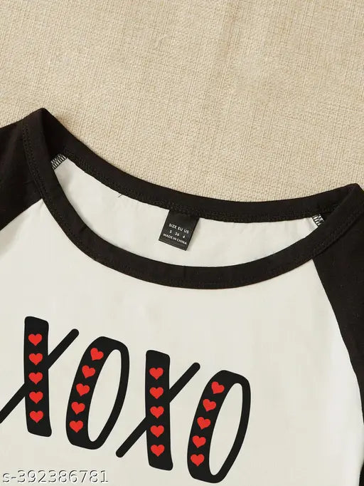 Cotton Raglan XOXO t-shirt, short sleeves with printed design, XS to XL sizes available