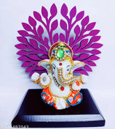 Wooden base Ganesh idol, polyresin statue of Lord Ganesha adorned with stone accents. Indian handicraft for home decor and spiritual space