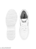 Elegant white synthetic casual sneakers for kids, PU sole, lace-up fastening style - Shoetopia brand, suitable for playtime