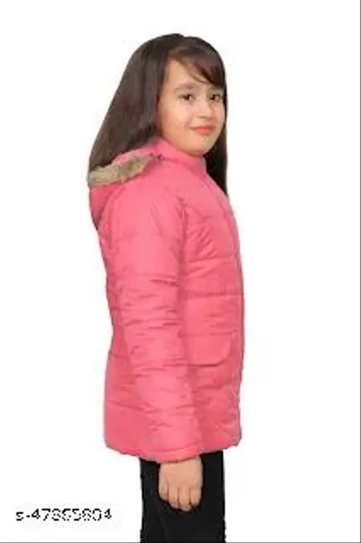 Peach nylon jacket for girls, solid design, size 5-6 years, made in India