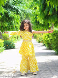 Printed cotton sharara coord set for girls aged 2-4 years, vibrant floral design from India