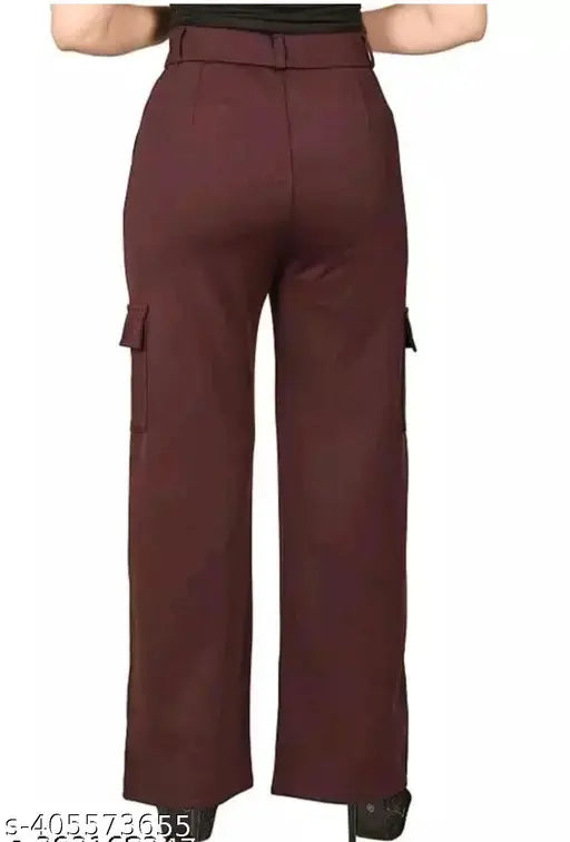 Women's premium cotton wide-leg cargo trousers with relaxed fit and insert pocket, solid net design - size S