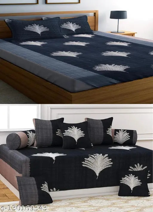 Multi-colored cotton blend heavy bedsheet combo set for double bed, includes 2 pillow covers and diwan set of 8 pcs, ideal for summer use