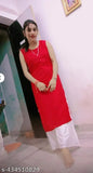 Red rayon kurta with off-white palazzo set, two pieces for daily and casual wear by Vani Apparels