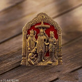 Gold-plated, 22cm x 17cm x 3cm RB Metal Ram Darbar for home/office puja, India-origin traditional idol of Ram & Hanuman