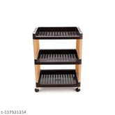 Brown and cream 3-layer plastic storage organizer for kitchen and office, with wheels for easy mobility (Vande MultiPurpose Organizer)