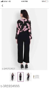 Long sleeve printed net jumpsuit in georgette fabric, stylish women's clothing from India