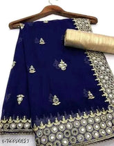 Embroidered Georgette saree with separate dupion silk blouse, mirror-work pattern, single fancy saree for women, India origin (Free size: Saree L5.5m, Blouse L0.8m)