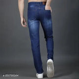Straight navy blue denim jeans for men by EyeBogler, size 32/41
