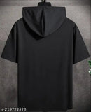 Men's cotton blend hooded T-shirt, short sleeves, printed pattern, size S & XL (India origin)
