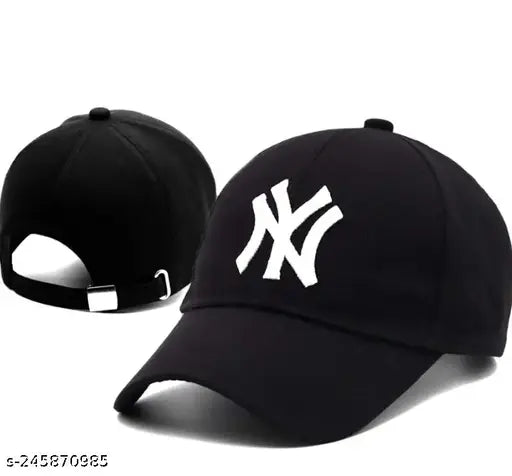Adjustable black cotton modern baseball cap, trending NY style embroidered cap for both men and women
