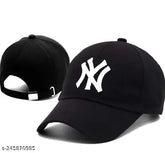 Adjustable black cotton baseball cap, trending NY design for unisex sports use