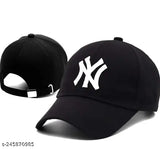 Adjustable black cotton modern baseball cap, trending NY style embroidered cap for both men and women