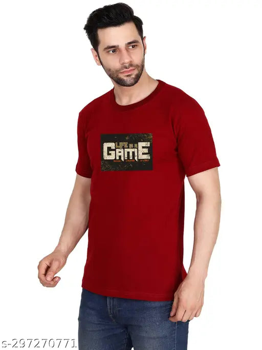Maroon printed polyester RIDAAN INDIA men's round neck half sleeve t-shirt on hanger