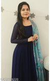 Festive season Anarkali gown in simple solid pattern, long sleeves, sizes S-XXL, Indian style women's dress with dupatta