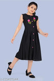 Modern rayon frock, embroidered net pattern, 5-14 years sizes, teal black color