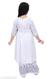 White Rayon Kid's Naira Cut Kurta set, A-line Palazzos, vibrant print & embroidery