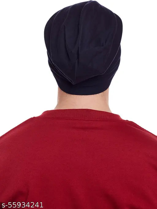 Navy blue cotton beanie, Vimal Jonney men's solid style, India-made cap