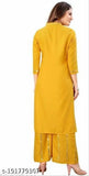 Mirror work rayon kurta set with palazzos, solid net and three-quarter sleeves
