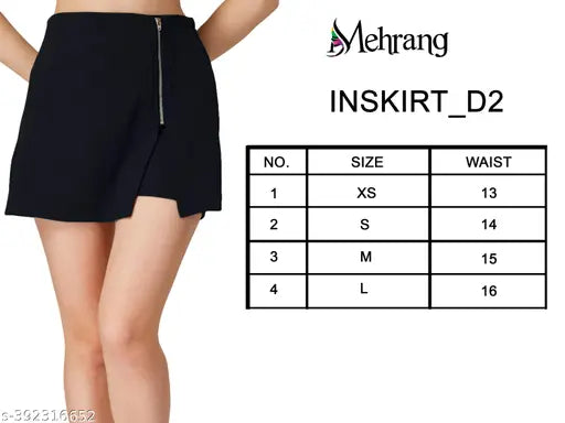 Polycotton flared skater mini skirt with shorts, comfortable for women and girls, solid color design, fit and flare style, belted, zip-up detail, India origin