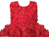 Red cotton linen embellished net knee-length sleeveless wedding dress for baby girls (12-18 months), perfect for parties and special events
