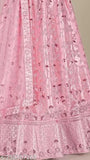 Pink net lehenga choli set with dupatta and semi-stitched blouse, Indian designer embroidery work. Free size, suitable for normal occasions, parties, festivals, or casual events. Best gift for loved ones. High-quality fabric, long flair lehenga design