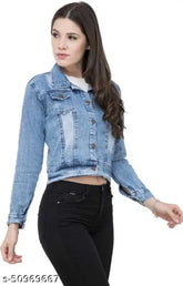 Saman Fashion Wear denim jacket, women's regular fit, long sleeves, solid pattern, closure button