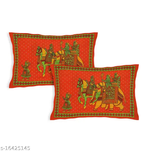 Orange cotton double bed sheets, superfine VNV Creation Jaipuri Gangor print