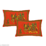 Orange cotton double bed sheets, superfine VNV Creation Jaipuri Gangor print