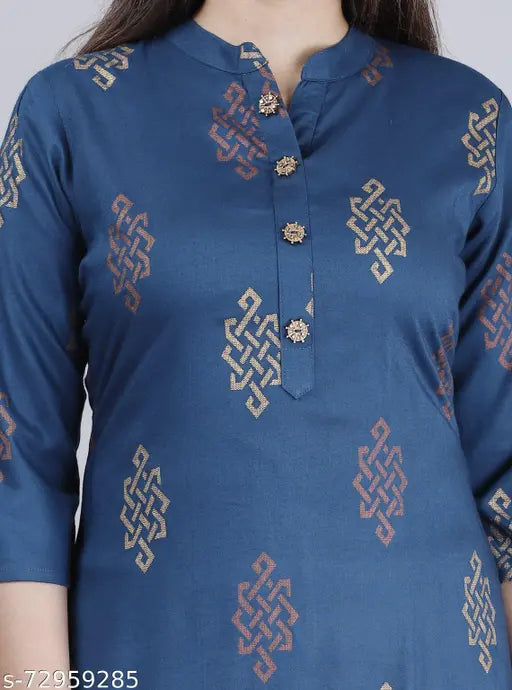 Rayon printed kurta with solid sharara, three-quarter sleeves - Indian ethnic wear by MAUKA