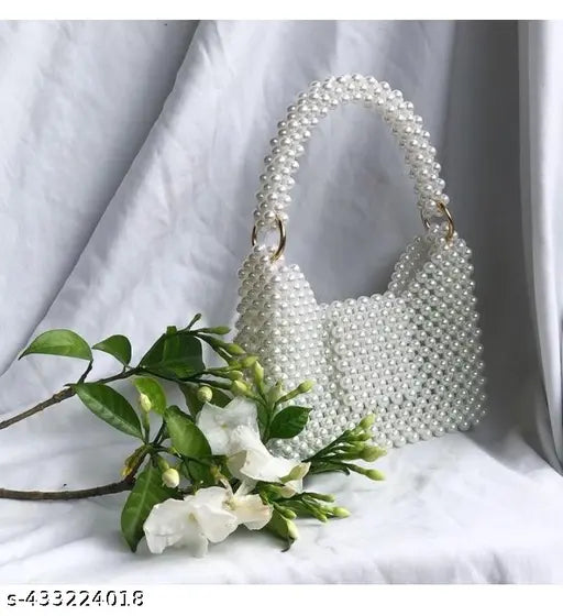 Acrylic beads handbag, luxury white pearl for women - self-designed, unique, elegant, handmade in India