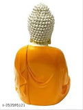 Handcrafted premium polymarble meditation Buddha statue (5 inch height), orange resin figure with white details