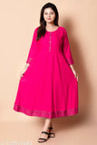 Pink rayon Anarkali Kurta with embroidery, three-quarter sleeves, perfect for women's wardrobe refresh