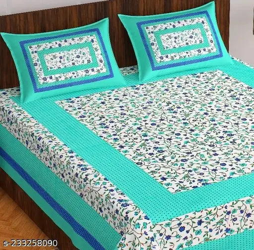 Jaipuri cotton double king bedsheet, Rajasthani printed, paisley pattern, adult-friendly, mild winter use