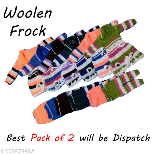 Woolen frock set with pajamis (Pack of 2) - Self-designed winter wear for 0-3 months, original basket