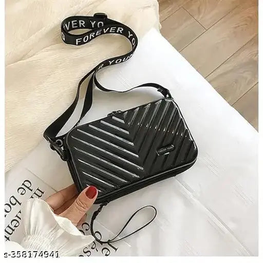 Striped net acrylic mini suitcase sling bag for women, convertible cosmetic box bag with detachable shoulder strap