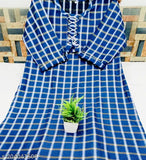 Royal Blue Woolen Checked Kurti, three-quarter sleeves, women's ethnic wear for home & parties