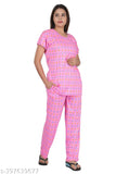Cotton hosiery night suit set with pocket (Radhika), printed net design, short sleeves, comfortable for casual wear