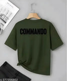 Army green polyester short-sleeve t-shirt with printed pattern, size 26