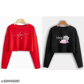 Black & red printed full sleeve women's Hey Gomu Pichu t-shirt (pack of 2), cotton, long sleeves, perfect for summer vacation