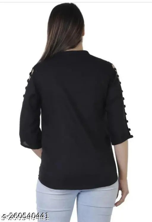 Rayon Cinderella strip top, solid net three-quarter sleeve fashion top for women, India made