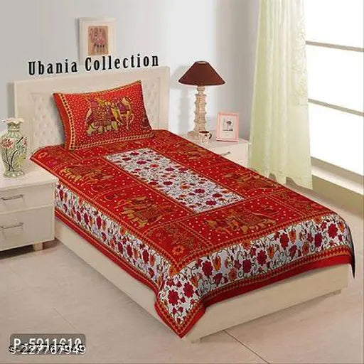 White 100% cotton single bed sheet with 2 pillow covers, floral print for summer, made by Bombay Dyeing