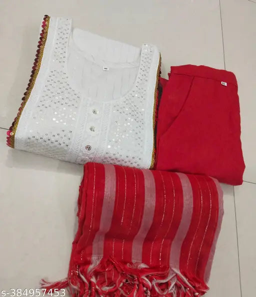 Multicolor striped cotton kurti and pant combo with dupatta, featuring three-quarter sleeves and various sizes (S, M, L, XL, XXL, XXXL). Indian-origin fashion set